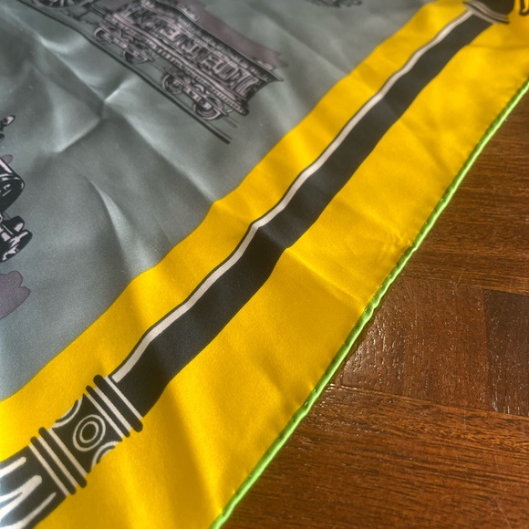 Ba Shidi 100% Silk Scarf Automobile Motif Silk Woven Design Yellow Gray Chinese - Picture 9 of 9